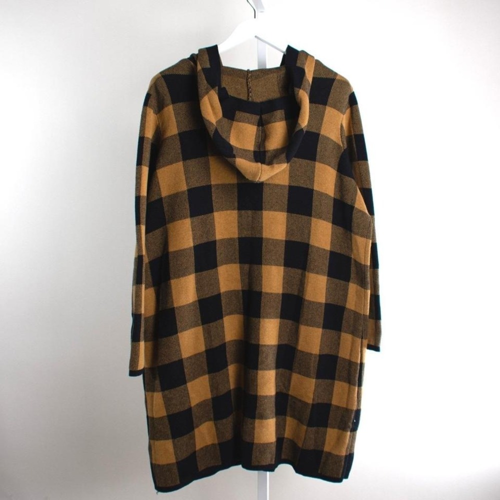 Denim & Co Women's 1X Button Front Hooded Duster Cardigan Buffalo Plaid - Picture 2 of 7